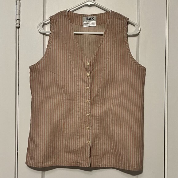 Flax button front vest blouse size small orange striped retro quirky cotton - Picture 1 of 8